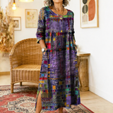 Barbara | Etniczna sukienka w stylu patchwork z unikalnym nadrukiem