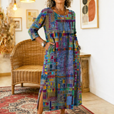 Barbara | Etniczna sukienka w stylu patchwork z unikalnym nadrukiem