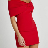 Seline | Czerwona sukienka mini off-shoulder z kokardką