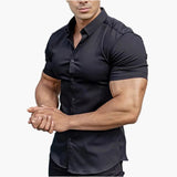 Michał | Męska koszula slim fit z krótkim rękawem – nowoczesny t-shirt na czas wolny i do biura
