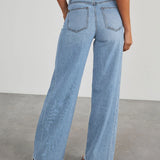Mona | Stylowe szare jeansy damskie wide leg z nieobszytym dołem