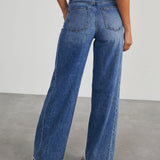 Mona | Stylowe szare jeansy damskie wide leg z nieobszytym dołem